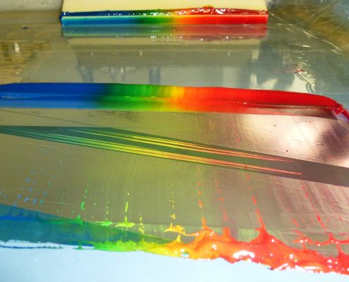 Irisdruck - Sieb mit Farbe